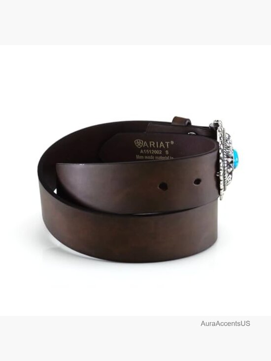 Oval Concho Buckle Leather Belt Turquoise Stone main image 4
